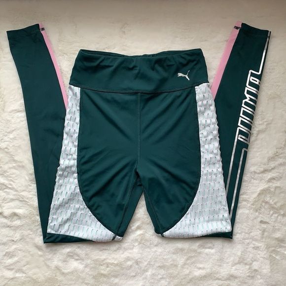 Puma green mesh pants with pink sides size S - Picture 2 of 10